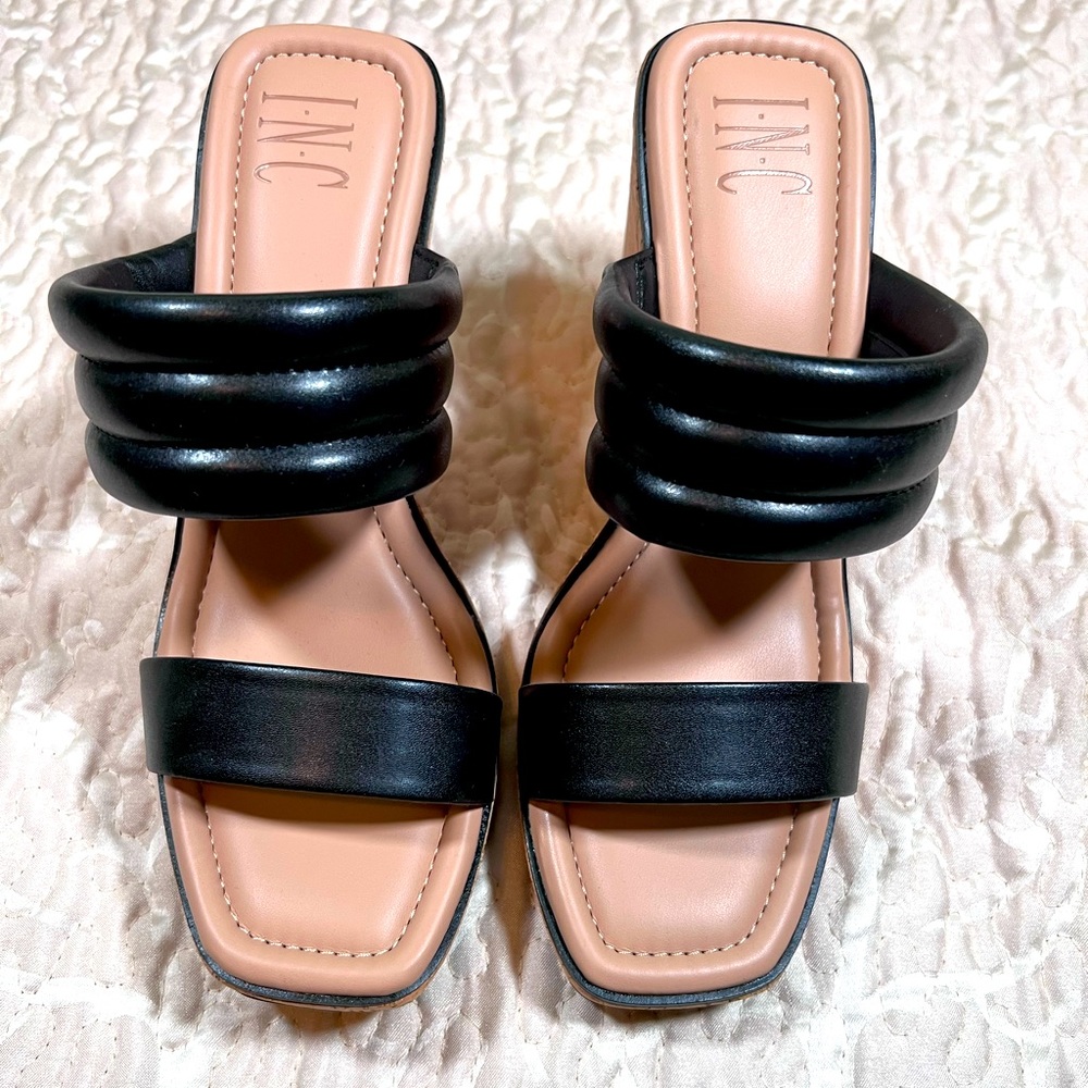 INC International Concepts Women's Tabia Wedge Sandals Black US 9